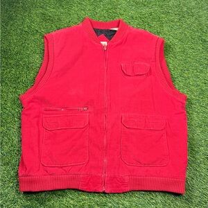 Vintage John’s Bay Red Corduroy Utility Vest Men’s XL Zip Front Pockets